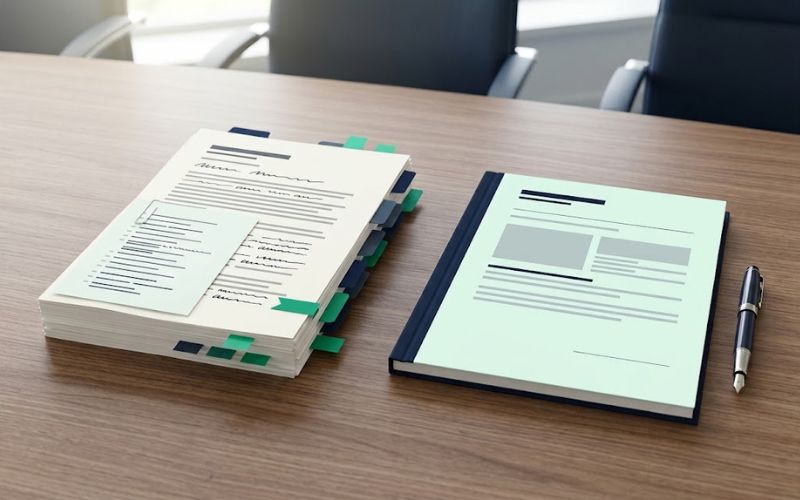 Preparation working paper beside a final council report awaiting sign-off, an auditable AI for local government trail
