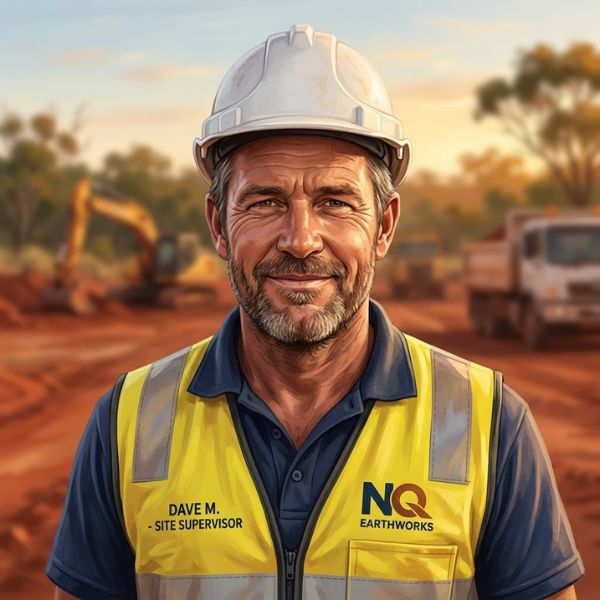 Mark Redstone — Owner and Director, Redstone Civil Pty Ltd, North Queensland civil contractor in high-vis vest and hard hat