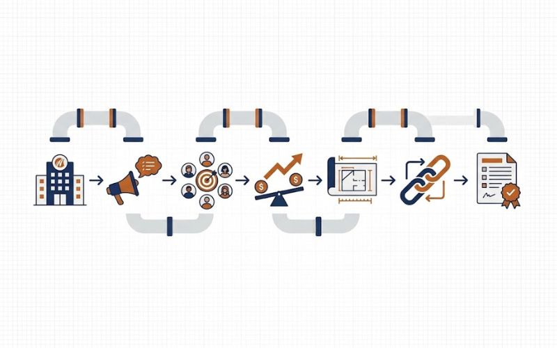 Infographic of the seven-tool pipeline that builds subcontractor readiness documents