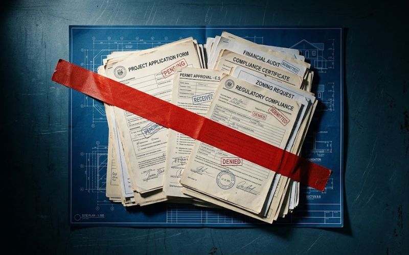 Stack of compliance documents symbolising the paper ceiling contractors face