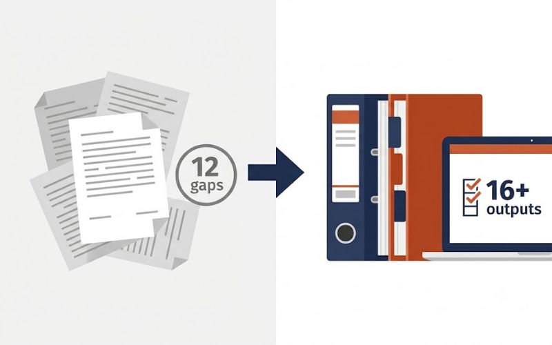 Before and after infographic showing business growth workshop case study results